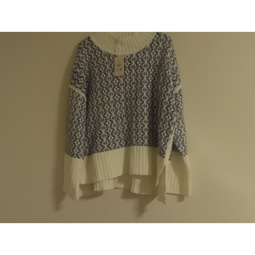 Free Assembly Womens XXL Ivory Navy Fair Isle Mock Neck Oversized Sweater NWT